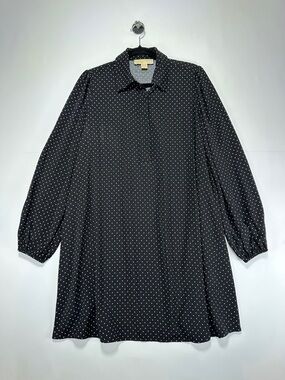 Michael Michael Kors Polka Dot Shirt Dress Black White Long Sleeve Mini Size M